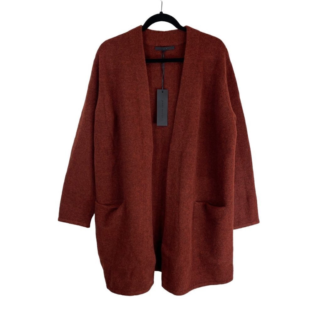 NWT Jenni Kayne Wool Yak Blend Open Front Cardigan Sweater Coat Rust Size L - Picture 2 of 8